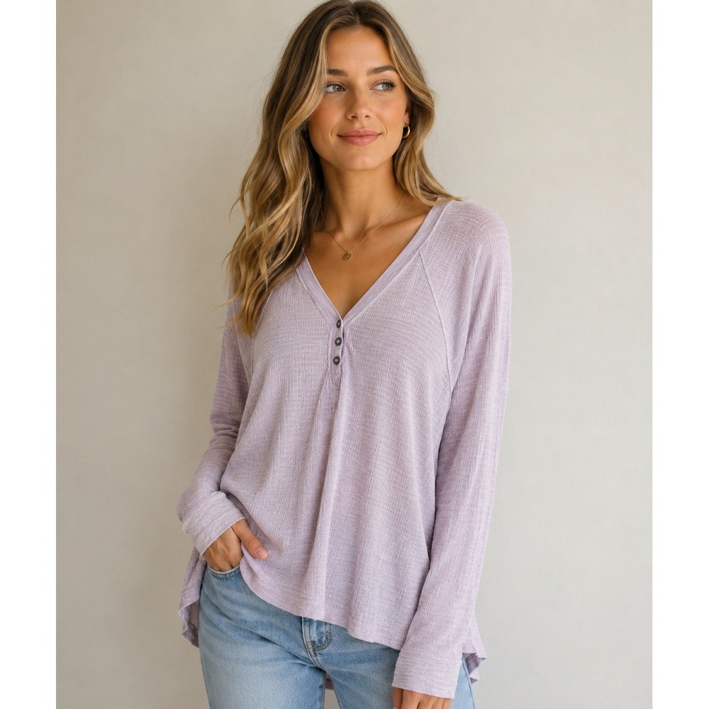 Free People Textured Henley Top Preppy Fairycore Boho Coquette Girly Balletcore